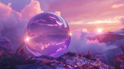 Wall Mural - a large purple ball is reflected in the water