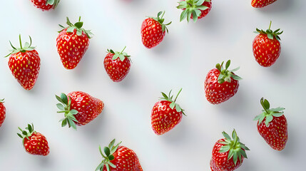 Wall Mural - Organic ripe strawberries on white background Top view concept