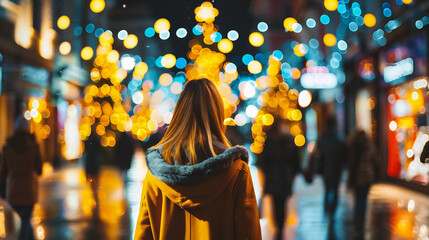 Wall Mural - christmas and new year holidays background with defocused lights bokeh