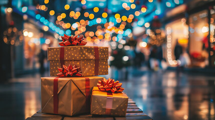 Wall Mural - christmas and new year holidays background with defocused lights bokeh