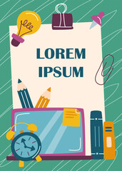 Wall Mural - Back to school poster. Education concept. Back to school concept. School background with school objects.