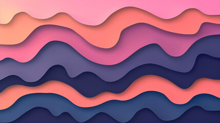 Wall Mural - A colorful, abstract painting of waves with a pink and blue background