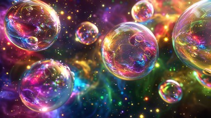 Wall Mural - a colorful image of many bubbles floating in space