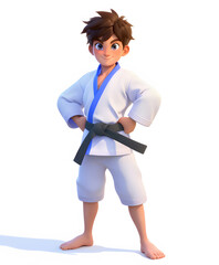 Wall Mural - Taekwondo sport 3d cartoon character on white background