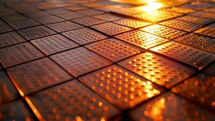 A closeup of a solar roadway panel capturing the intricate pattern of solar cells that make up its surface.