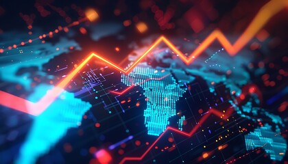 Poster - Global Market Trends with Red and Blue Digital Lines