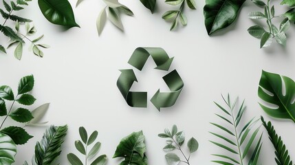 Wall Mural - Green Recycle Symbol Surrounded by Leaves