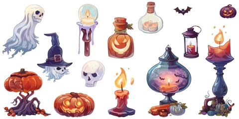 Wall Mural - Set of Halloween elements on white background.