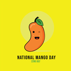 Blink eye mango illustration. National mango day illustration. With yellow background 