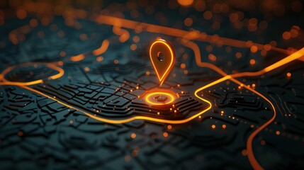 Location Pin on Abstract Circuitry