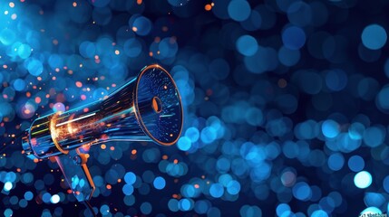 Canvas Print - Shiny Megaphone with Blue Bokeh Background