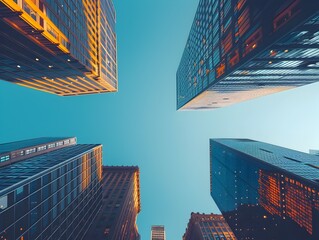 Wall Mural - Iconic City Skyline with Vibrant Skyscrapers under Clear Blue Sky Busy Urban Life Below