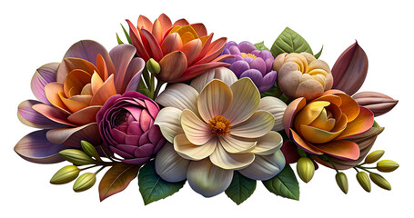 Realistic Flower Bouquet Illustration Isolated on Transparent Background, Generative AI Plants and Flowers