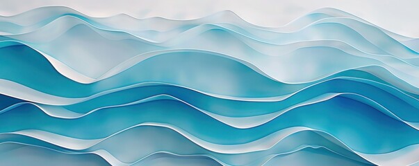 Wall Mural - An elegant abstract wave pattern in shades of blue and white, evoking the calmness of the ocean.