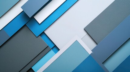 Wall Mural - An abstract design with overlapping geometric shapes in shades of blue, grey, and white, perfect for a modern aesthetic.