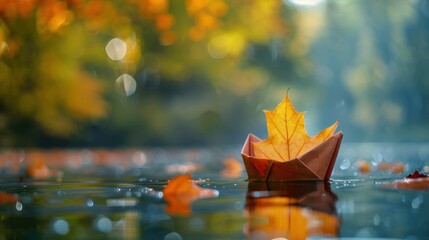 Wall Mural - Autumn Leaf Boat