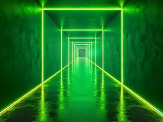Wall Mural - Striking Neon Green Abstract Tunnel with Bold Geometric Lighting for Athletic Gear Concept