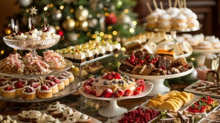 Gather with family and friends for a lavish Christmas brunch buffet, featuring an array of sweet and savory dishes