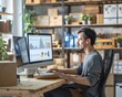 © Thares2020 - Entrepreneur Managing Online Shop Inventory in Efficient and Organized Home Office