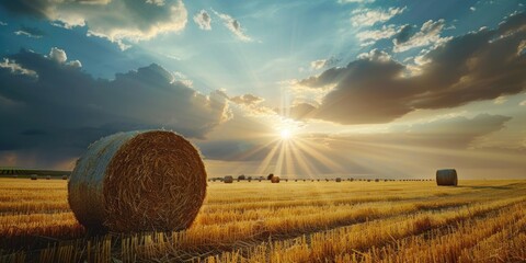 Canvas Print - Field with Hay Bales