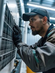 Wall Mural - Man maintaining air conditioner