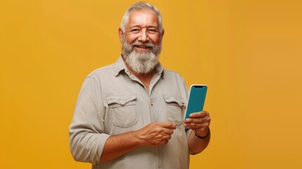 Wall Mural - The senior man with smartphone