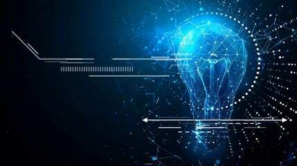 Wall Mural - Light bulb illustration made of interconnected digital nodes. Seamless loop video background