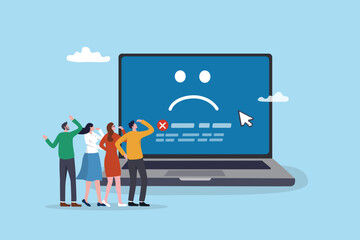 computer outage, error or failure causing by software update mistake, operating system crash or cybe