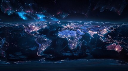 Wall Mural - World Map with Night Lights