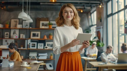 Wall Mural - The woman with a tablet