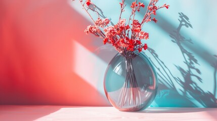 Wall Mural - Artistic vase with red flowers and colorful background