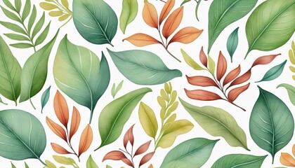 Sticker - Watercolor leaves, pattern background