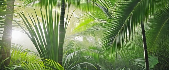 Wall Mural - shiny sunlight in an idyllic green palm banner