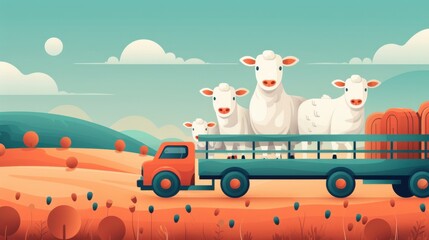 Poster - Livestock transport, animals being moved efficiently, flat design illustration