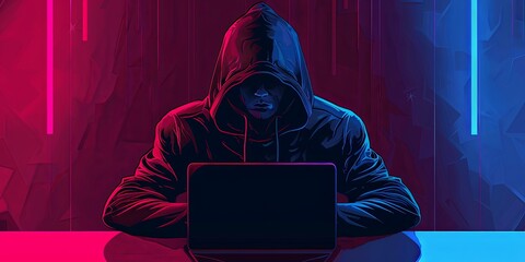 Futuristic Hacker in Polygonal Digital Network