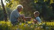 © liliyabatyrova - An old man and a young boy are sitting in a grassy field