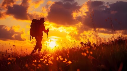 person hike walk sunset silhouette