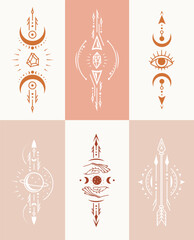 Wall Mural - boho design elements set. sacred mystical silhouettes. magic tribal signs. occult and esoteric vecto