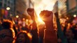 © grigoryepremyan - Close up of group or crowd raising fist in air at black power movement, political rally for human rights and freedom concept.