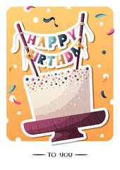 Wall Mural - Birthday card with cake and 