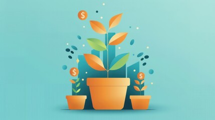 Wall Mural - Online business growth, increasing revenue and customer base, flat design illustration