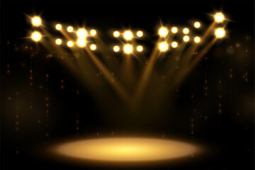 Fototapete - Stage lighting with LED strobes. Laser light show. Empty stage before the performance. Spotlights on a dark background. Adobe Illustrator Artwork