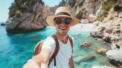 Wall Mural - The smiling tourist selfie