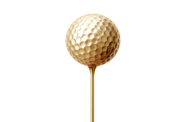 The Golden Golf Ball and Tee on White or PNG Transparent Background.