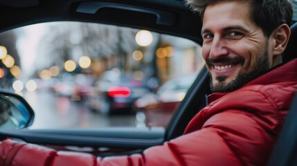 Wall Mural - The man smiling in car