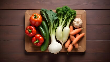 Wall Mural - fresh vegetables on wooden table