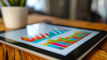 Poster - A bar graph on a tablet screen, showing data visualization and analysis