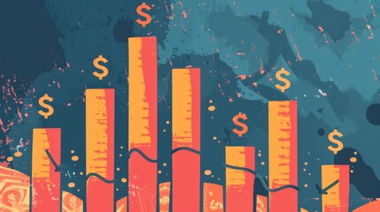 Leinwandbilder - A bar graph showing financial growth over time, with ascending bars and dollar signs