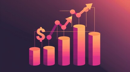Leinwandbilder - A bar graph showing financial growth over time, with ascending bars and dollar signs