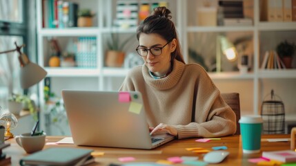 Canvas Print - The woman at laptop desk